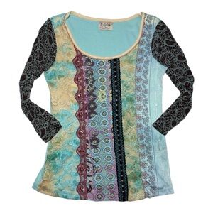 Y2K Retro Earth Women's Quarter Sleeve Top Size Medium